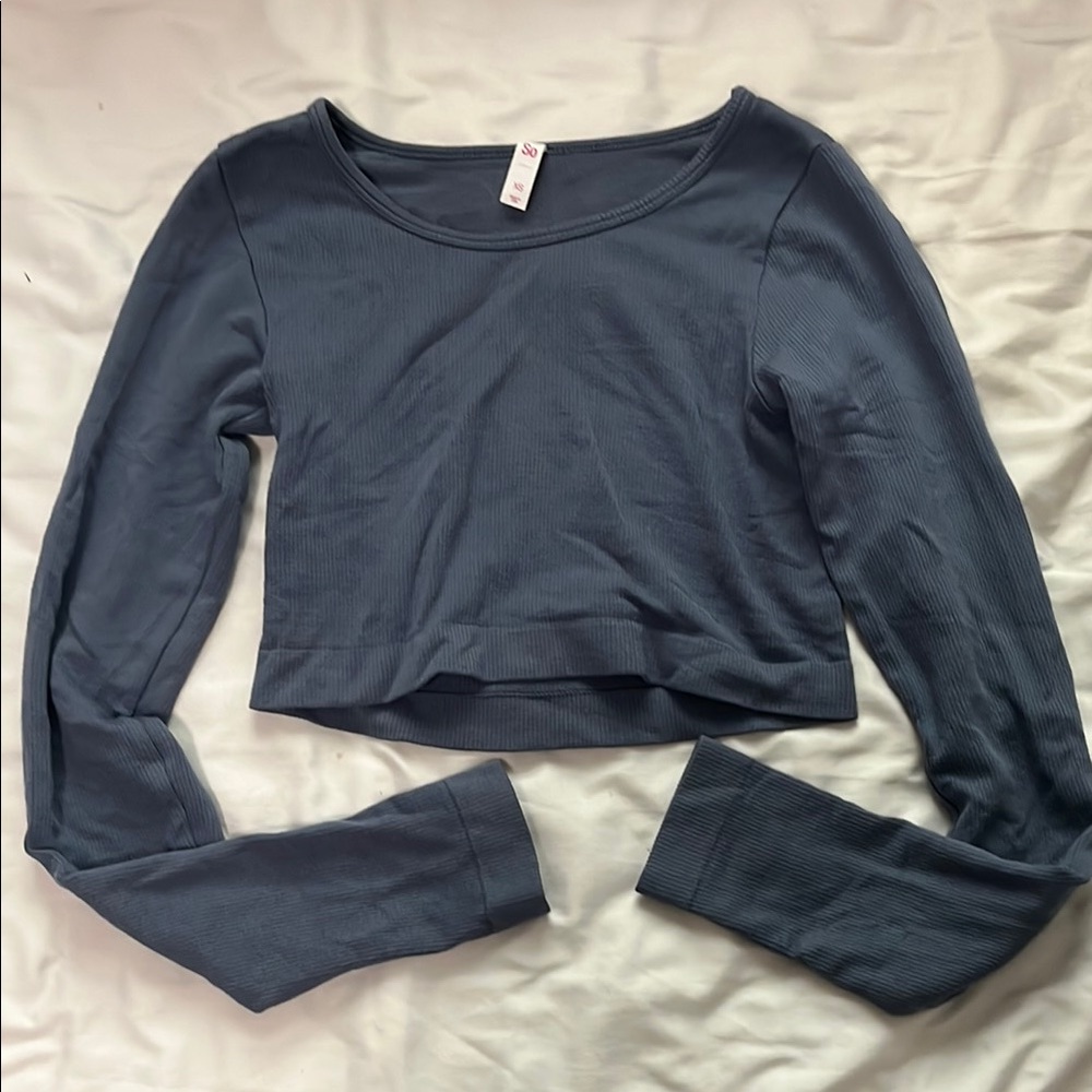 Blue Long Sleeve Crop Top